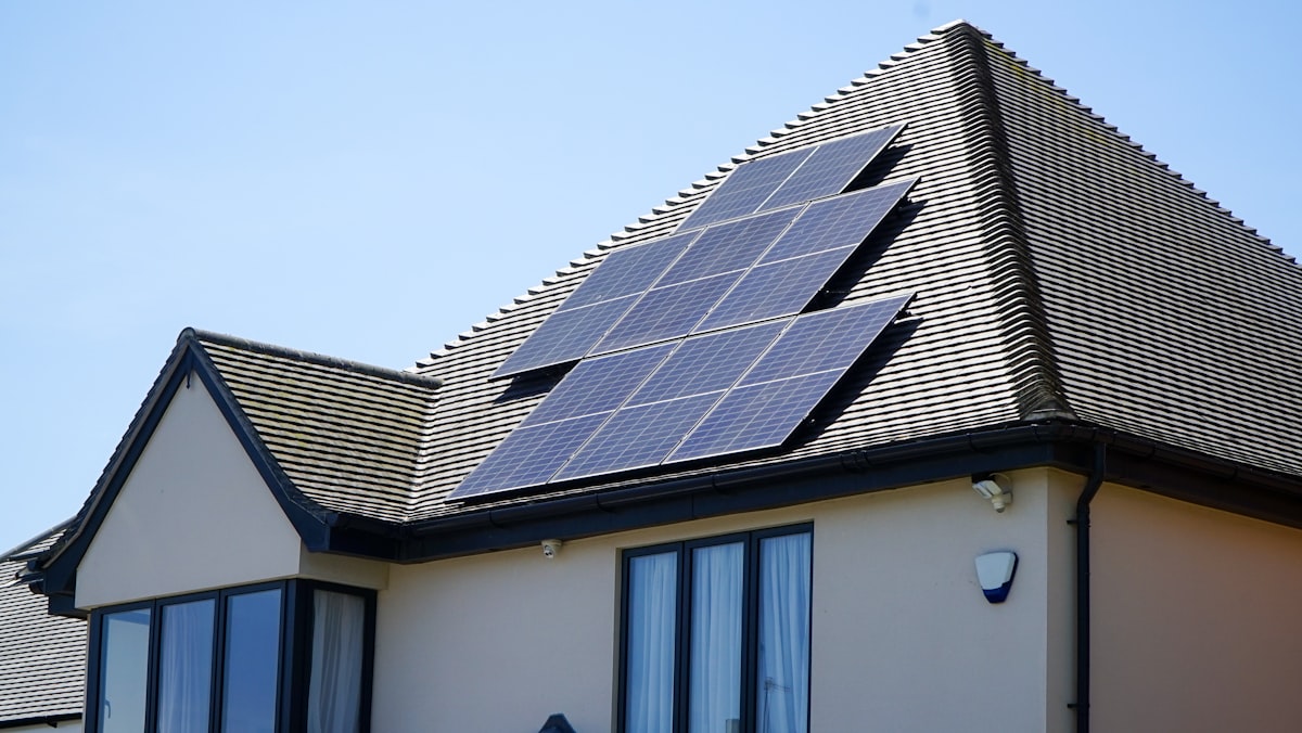Home with rooftop solar panels